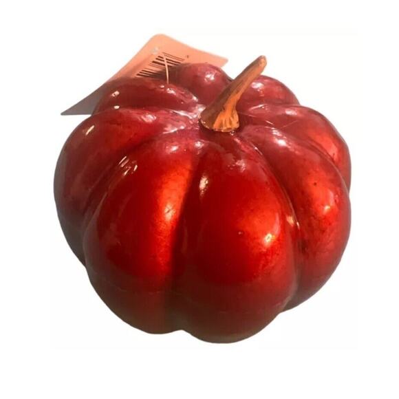 PUMPKINS Lot Of 2 Adorable Little Shiny Orange Pumpkins - Picture 7 of 9